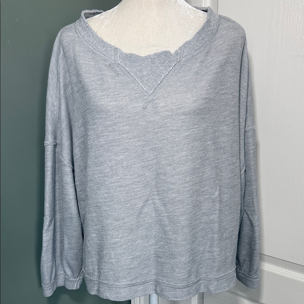 Free People We The Free Thermal Top Gray Oversized Waffle Knit Small
